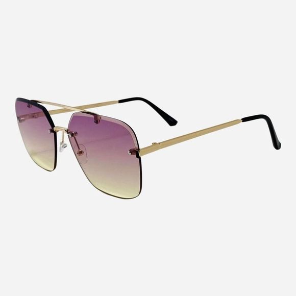 E52-3: purple/yellow Rimless Sunglasses - Picture 3 of 4